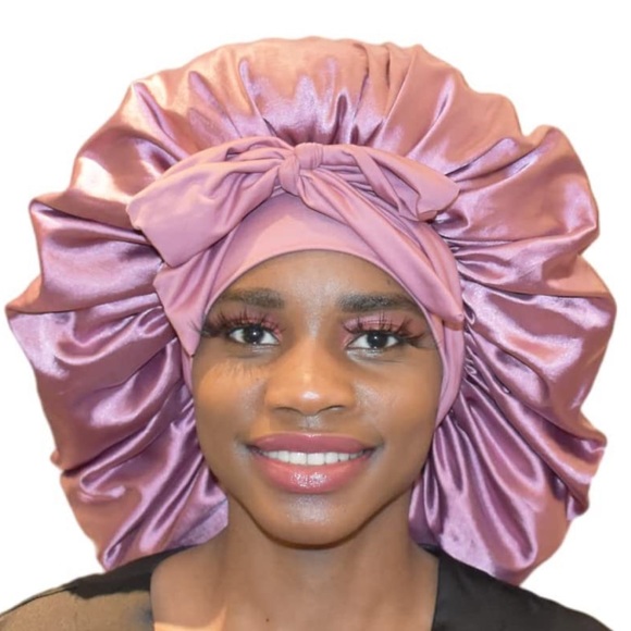 Accessories - NEW ✨BONNET QUEEN Large Satin Bonnets Hair Bonnet - Chocolate Pink